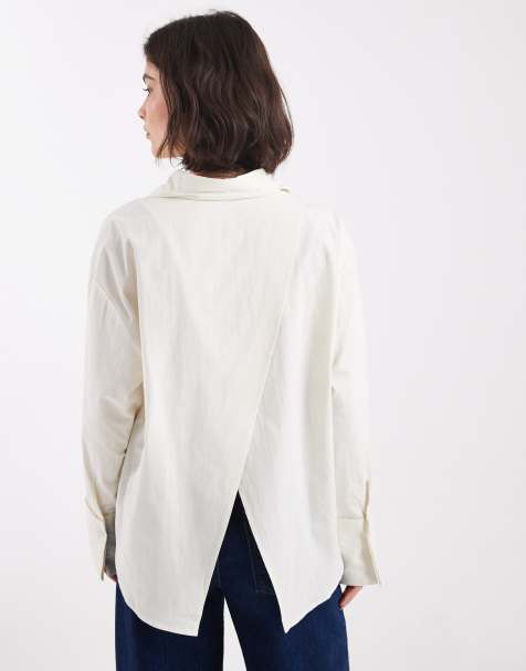 ASOS DESIGN over sized shirt with wrap detail in cream - view 1