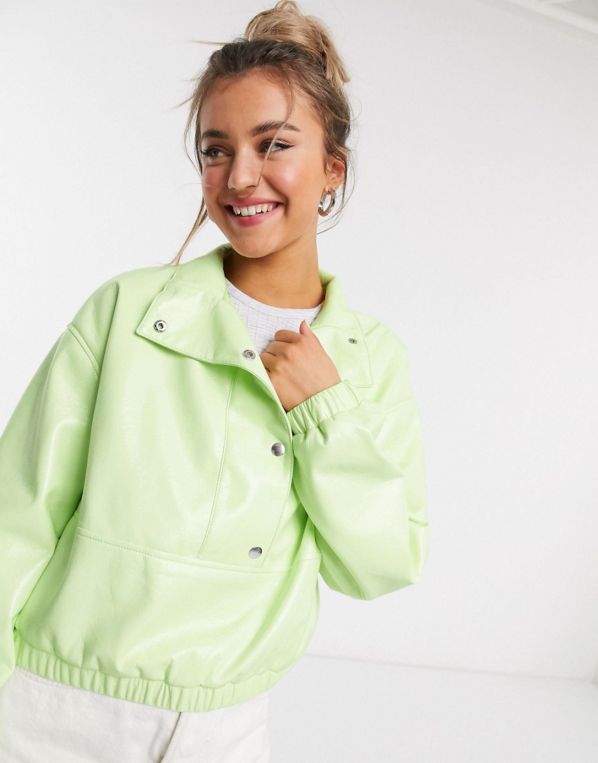 Asos Design Over The Head Vinyl Jacket In Lime-green