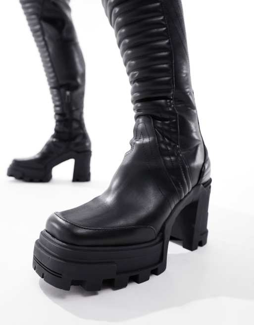ASOS DESIGN over the knee heeled boots in black faux leather ASOS