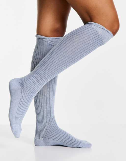 ASOS DESIGN over the knee socks in blue heather ASOS