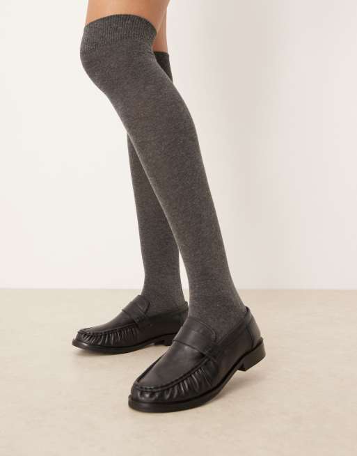 ASOS DESIGN over the knee socks in grey, 3 of 3