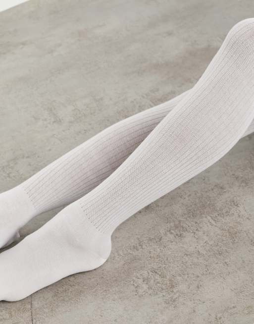 ASOS DESIGN over the knee socks with butterfly hotfix in white, 4 of 4