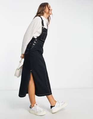 Asos Design Overall Dress In Black With Contrast Stitch