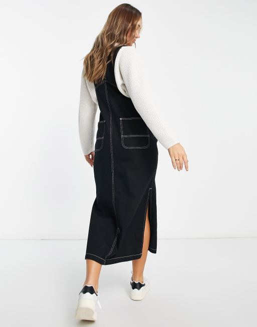 ASOS DESIGN overall dress in black with contrast stitch, 2 of 4