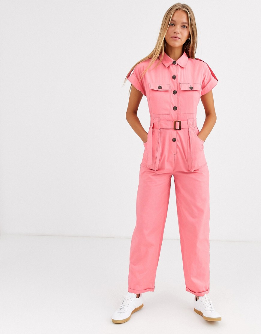 ASOS DESIGN - Overall-jumpsuit met zakken en knopen-Roze