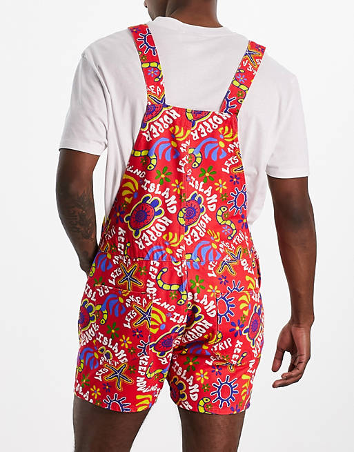 ASOS DESIGN overalls in shorter length with all over print