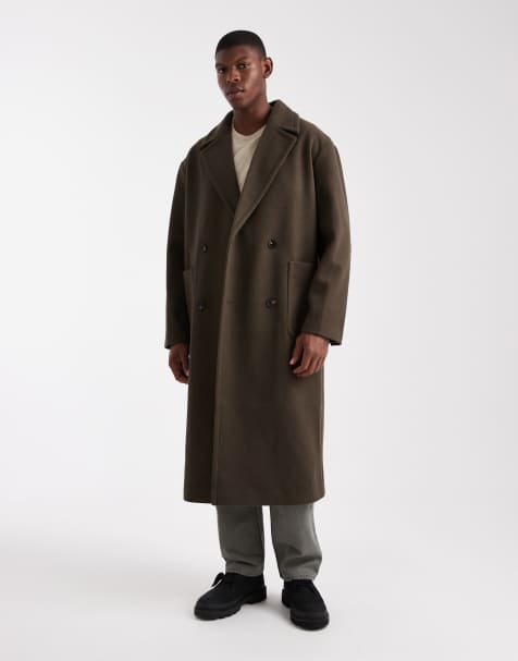 ASOS DESIGN overcoat with patch pockets in green - view 1