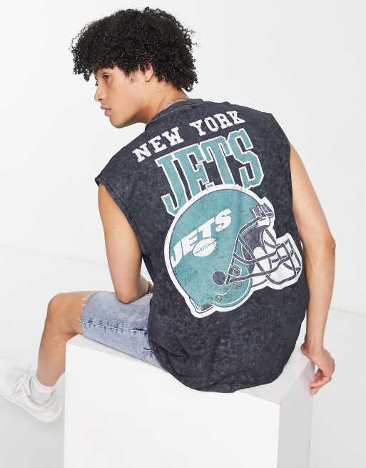 ASOS DESIGN - Overdel i forvasket sort med NFL 'New York Jets'-print