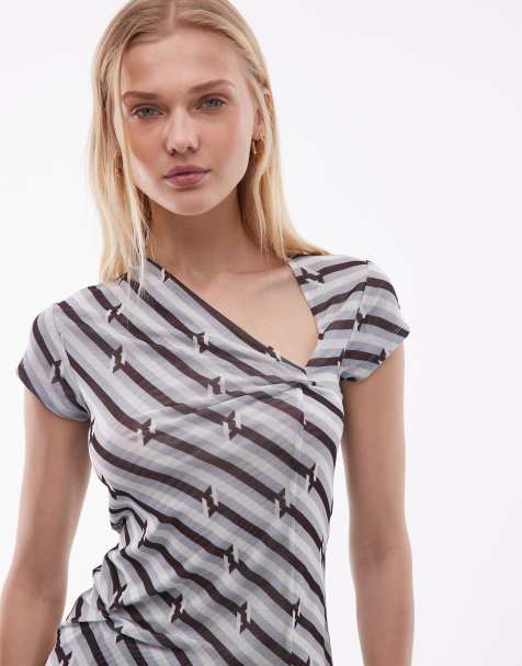 ASOS DESIGN - Overdel i mesh med vingeærmer og knudedesign og stribet print - view 1