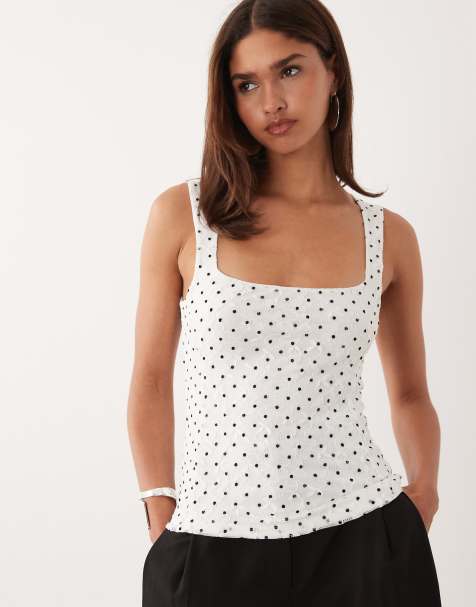 ASOS DESIGN - Overdel med firkantet halsudskæring polkaprikker i blødt dobby- og blondestof - view 1