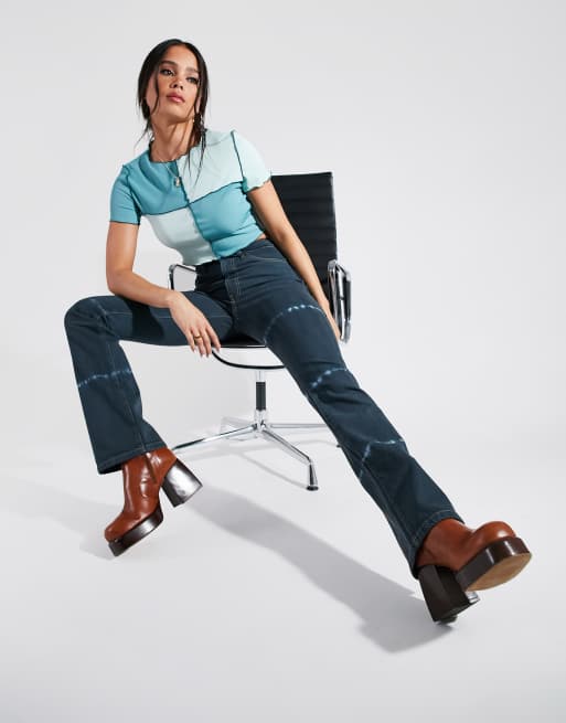 ASOS DESIGN - Overdreven flares met normale taille in petrol tie-dye