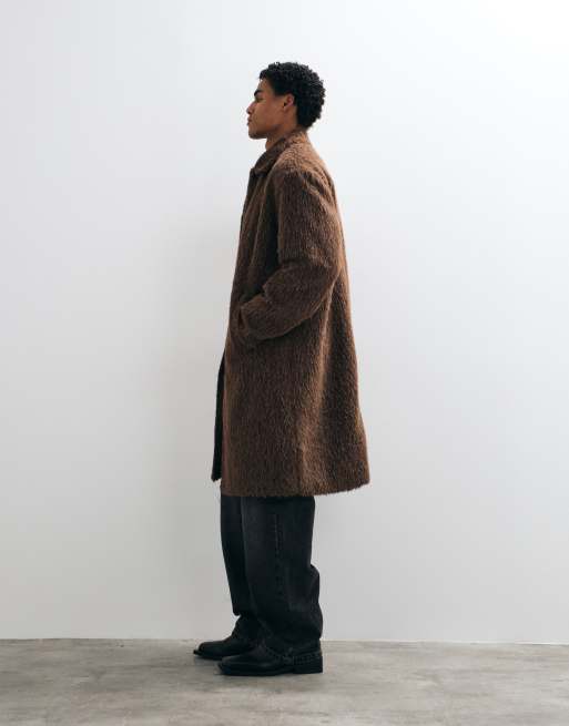 ASOS DESIGN overfrakke i brun imiteret pels, 4 af 5