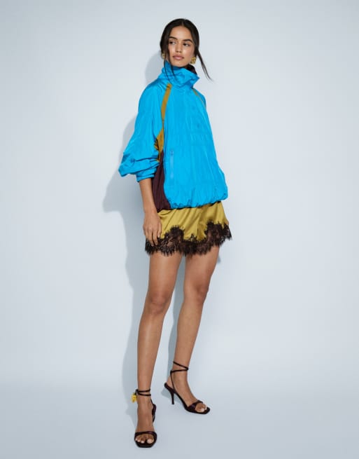 ASOS DESIGN overhead colour-block track jacket in turquoise, 3 of 7