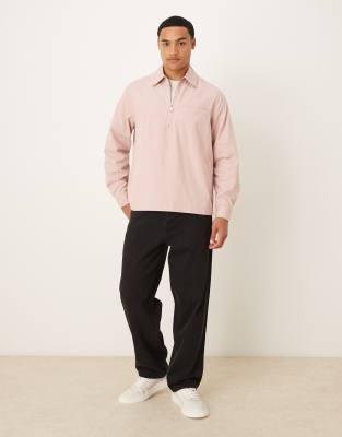 Asos Design Overhead Poplin Zip Shirt In Pink
