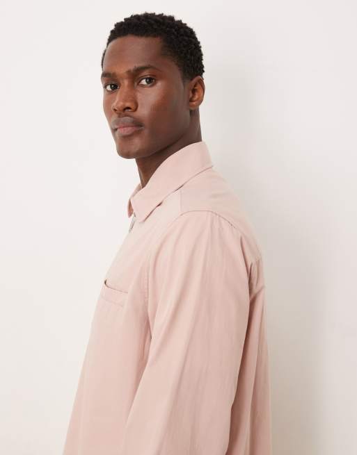 mauve pink dress shirt Reiss Ruban Linen Cutaway-collar Regular-fit Men Shirt