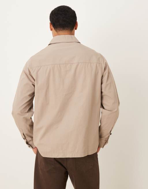 ASOS DESIGN overhead poplin zip shirt in stone, 3 of 5