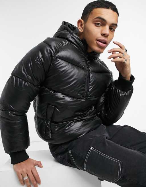 High Shine Puffer Jacket in Black