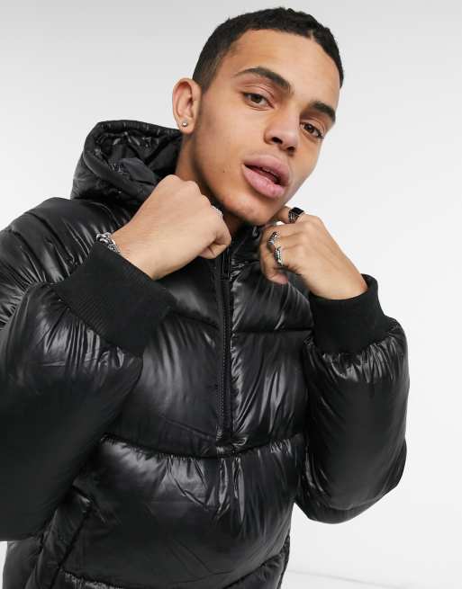 High Shine Puffer Jacket in Black