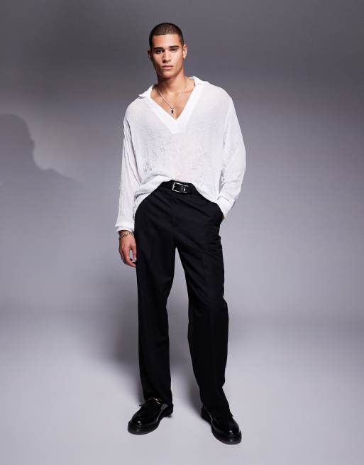 mens sheer white dress shirt ASOS DESIGN overhead sheer shirt in white