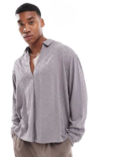 ASOS DESIGN overhead shirt in grey texture - view 1