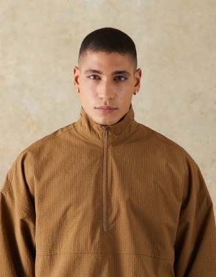 Asos Design Overhead Windbreaker In Brown