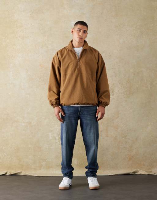 ASOS DESIGN overhead windbreaker in brown, 4 of 5