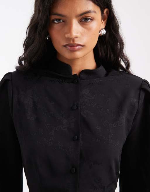 ASOS DESIGN overhemd co-ord met mandarijnkraag, getailleerde taille in satijnjacquard, 3 van 4