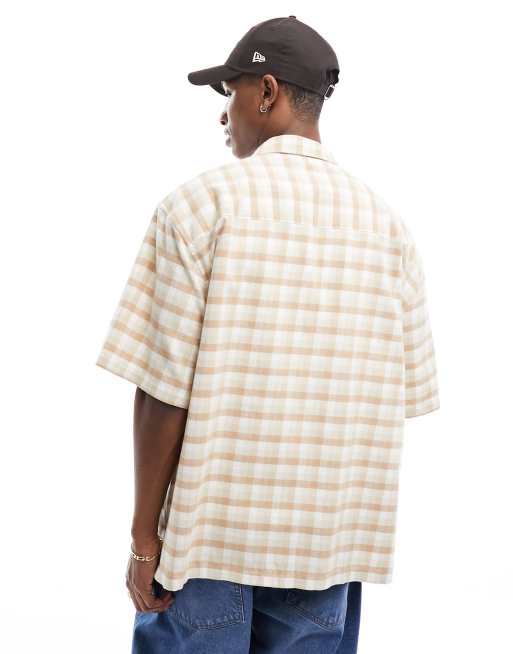 ASOS DESIGN - Overhemd in jaren 90-stijl met oversized buffalo ruit in beige, 3 van 4