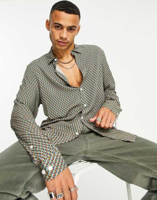 ASOS DESIGN - Overhemd met geometrische print in jaren 70-stijl
