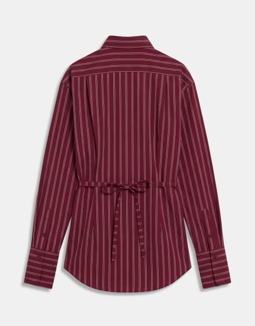 ASOS DESIGN overhemd met getailleerde taille in bordeauxrode streep, 7 van 7