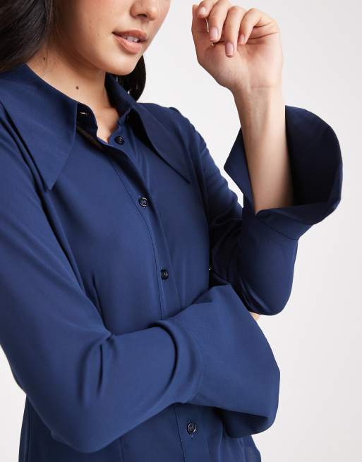 ASOS DESIGN - Overhemd met grote kraag en manchetten in marineblauw, 2 van 4