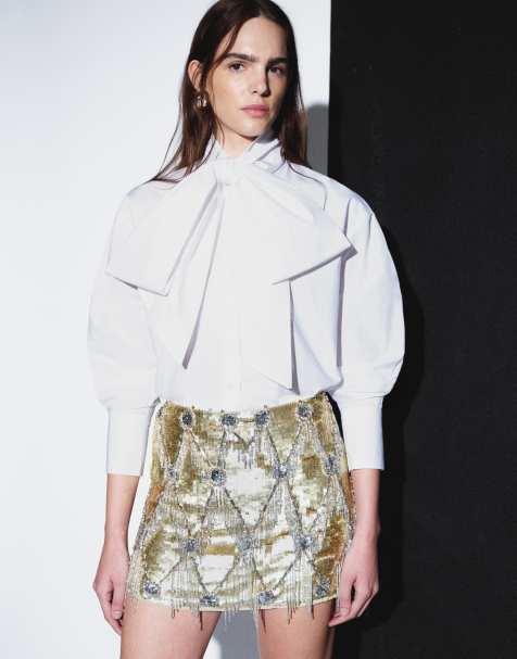 ASOS DESIGN overhemd met grote strik aan de hals in wit - view 1