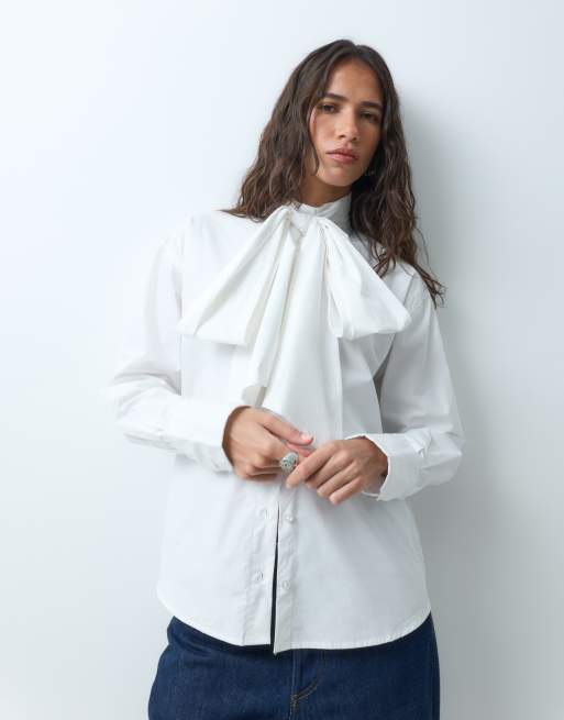 ASOS DESIGN overhemd met grote strik aan de hals in wit, 4 van 5