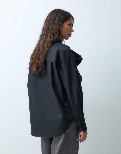 ASOS DESIGN overhemd met grote strik bij de hals in zwart, 5 van 9