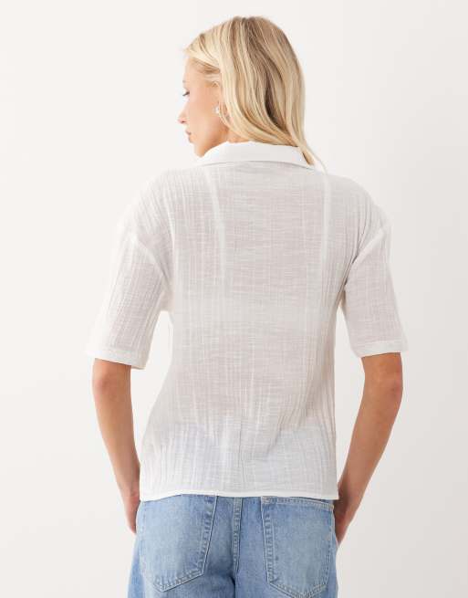 ASOS DESIGN overhemd met kanten inzet en granaatappelborduursel in wit, 4 van 4
