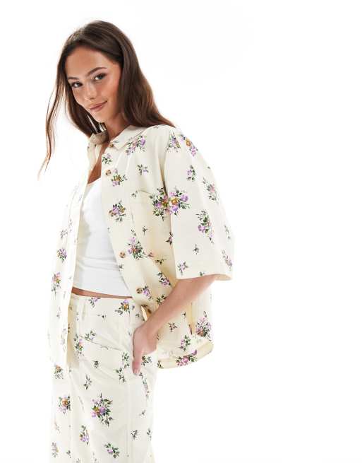 ASOS DESIGN - Overhemd met korte mouwen in bloemenprint, deel van co-ord set
