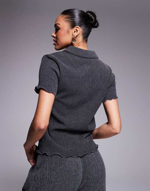ASOS DESIGN - Overhemd met korte mouwen, knoopsluiting en textuur in antracietgrijs, 4 van 4