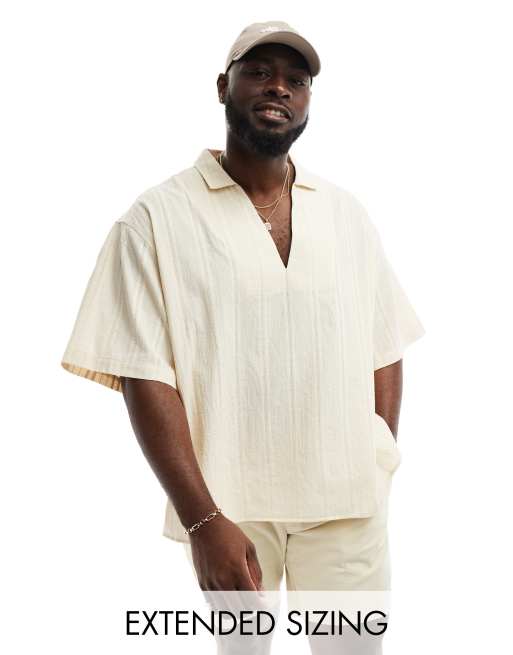 ASOS DESIGN - Overhemd met korte mouwen van linnenmix in ecru