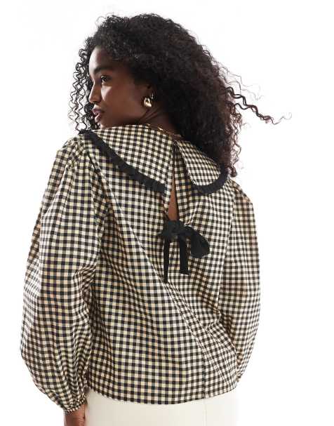 ASOS DESIGN - Overhemd met kraagje en strik op de rug in gingham ruit - view 1