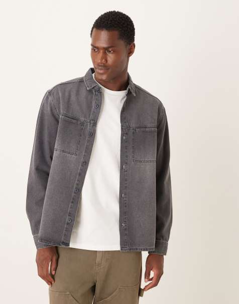 ASOS DESIGN - Overhemd met lange mouwen en borstzakjes in grijs met wassing - view 1