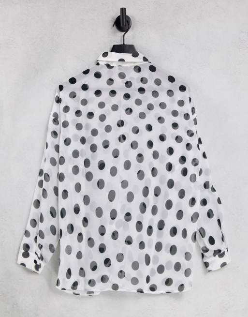 ASOS DESIGN - Overhemd met lange mouwen en zwart-witte stippenprint, 2 van 4