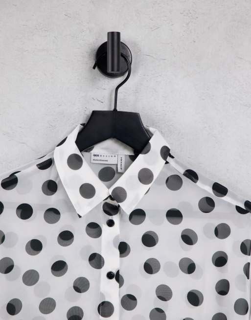 ASOS DESIGN - Overhemd met lange mouwen en zwart-witte stippenprint, 3 van 4