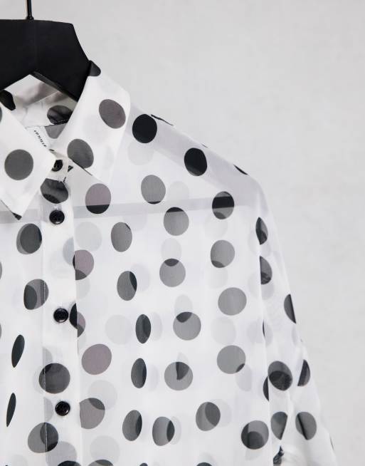 ASOS DESIGN - Overhemd met lange mouwen en zwart-witte stippenprint, 4 van 4