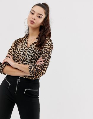 ASOS DESIGN - Overhemd met lange mouwen in luipaardprint-Multi