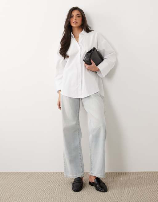 ASOS DESIGN - Overhemd met lange pasvorm en gestrikte voorkant in wit , 2 van 4