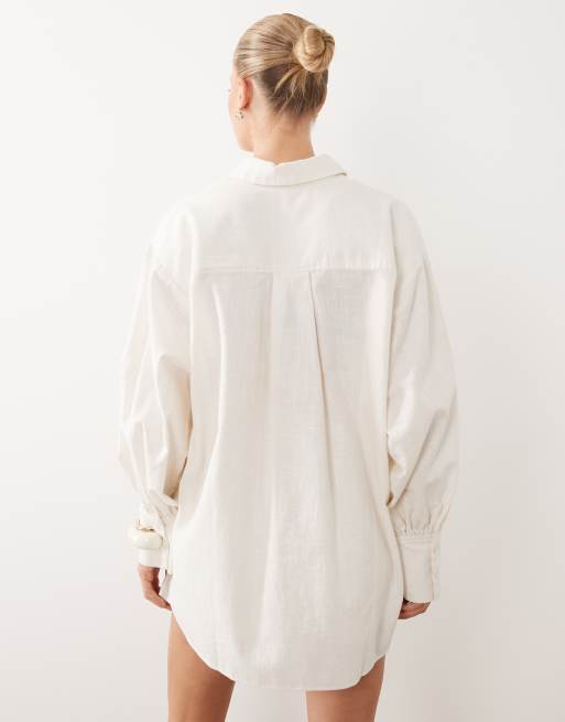 ASOS DESIGN - Overhemd met linnenlook in gebroken wit, 4 van 4