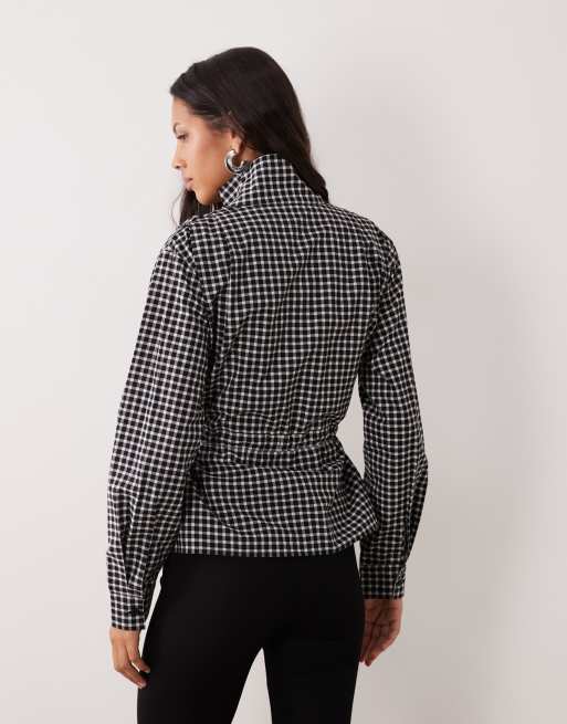 ASOS DESIGN overhemd met opstaande hals en tabdetail in gingham, 3 van 4