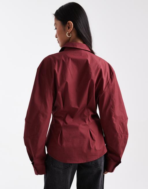 ASOS DESIGN - Overhemd met overslag en cocoonmouwen in bordeauxrood, 4 van 4
