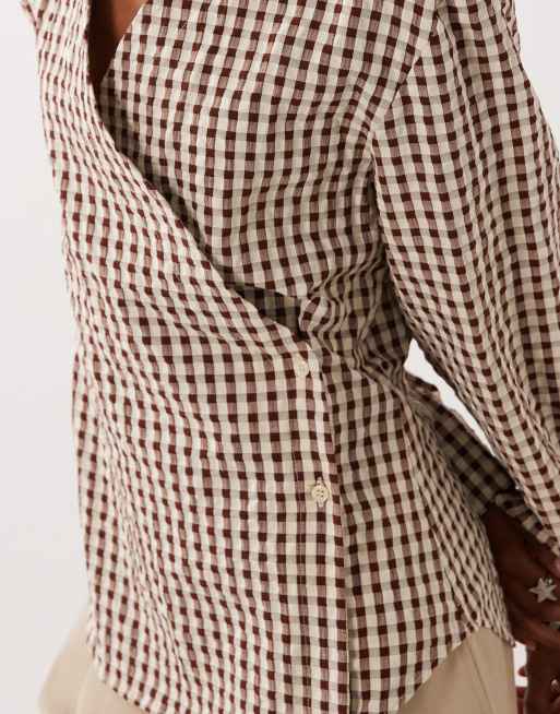 ASOS DESIGN - Overhemd met overslag en cocoonmouwen in bruin met gingham ruit, 4 van 4