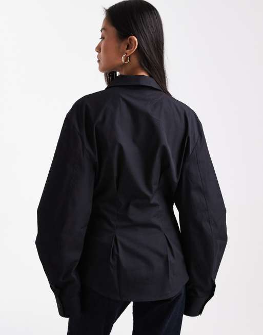 ASOS DESIGN - Overhemd met overslag en cocoonmouwen in zwart, 3 van 4